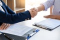 Good deal. Close-up of beautiful women business people shaking hands whileÃÂ successfulÃÂ job interview or Job applicant in modern Royalty Free Stock Photo